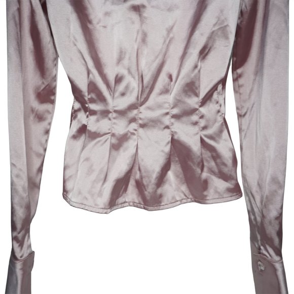 Dress Shirt-T Top Pink V-Neck LongSleeve Button-Up - Picture 7 of 7